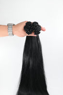 Double Drawn Hair - Keratin Bond Hair Extensions (1g per Strand) - Black | 65 cm
