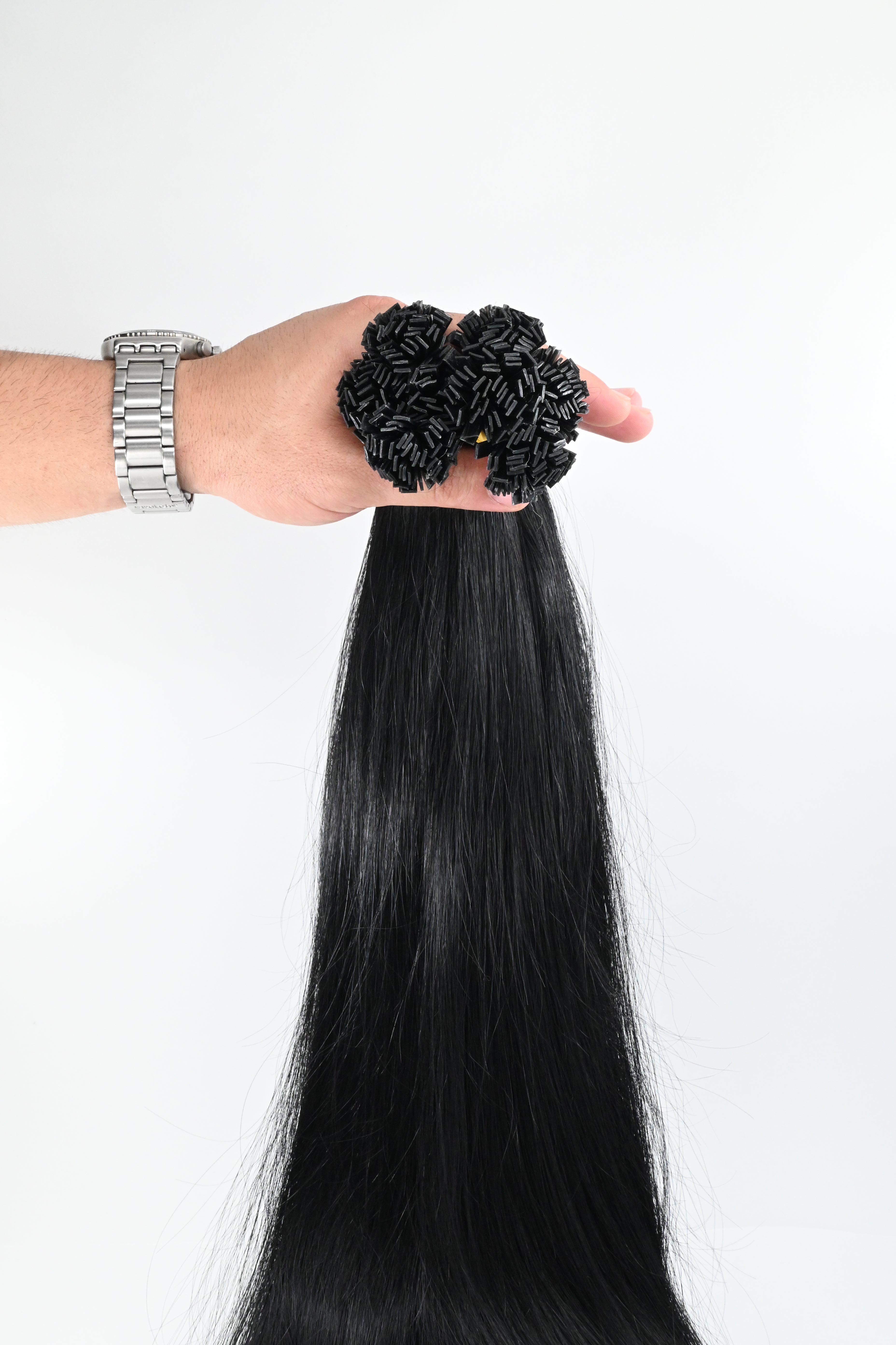 Double Drawn Hair - Keratin Bond Hair Extensions (1g per Strand) - Black | 65 cm