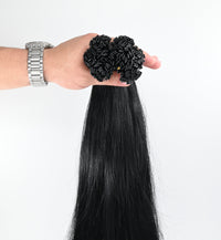 Double Drawn Hair - Keratin Bond Hair Extensions (1g per Strand) - Black | 65 cm
