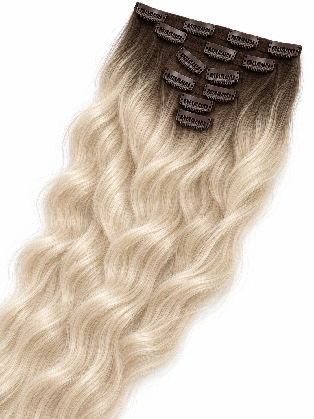 Clips Hair Extensions 65 cm Ash Blonde Rooted (1B/Ice)