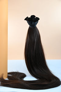 Dipten Uca Dolu İnsan Saçı – Koyu Kahverengi | 80 cm