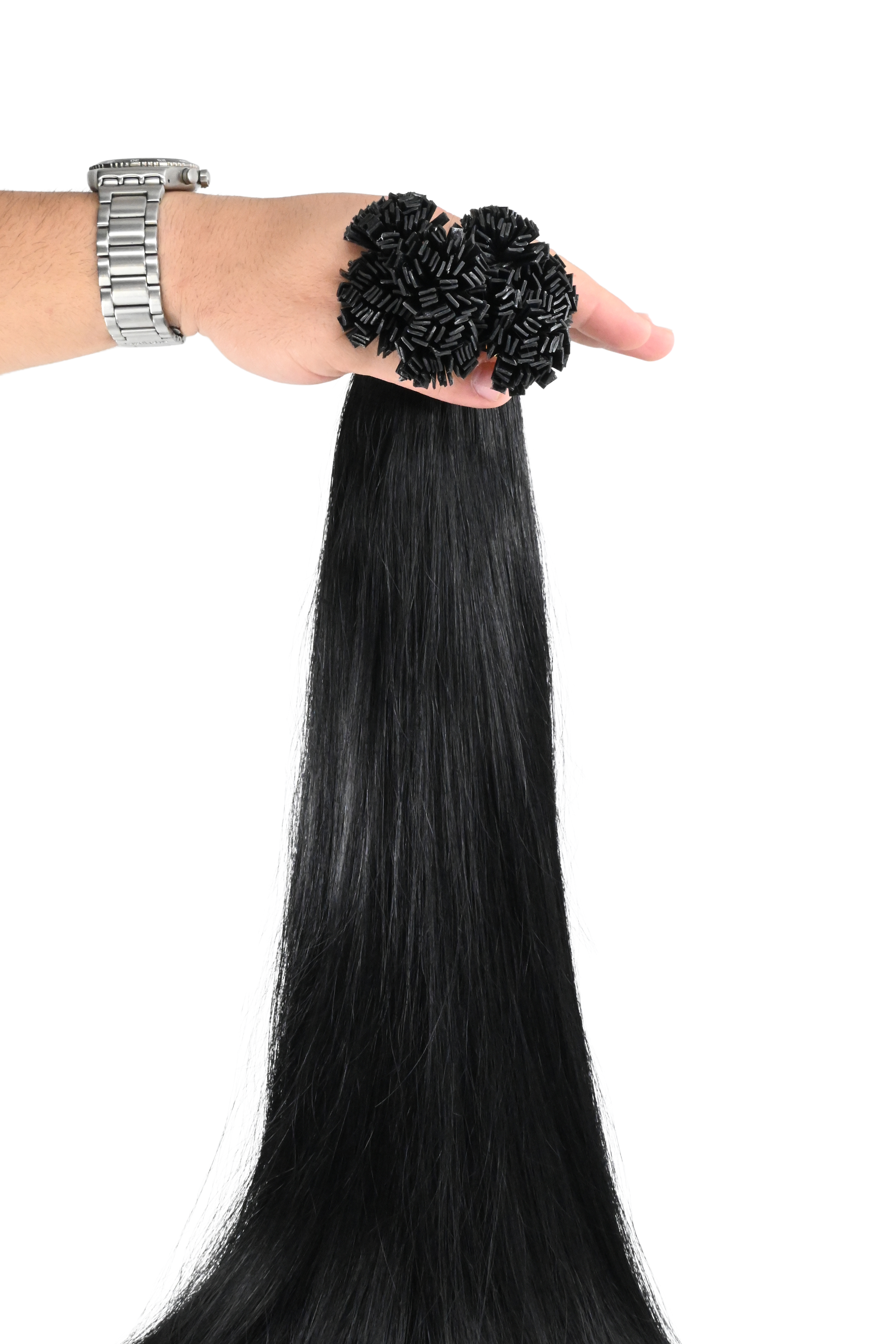 Double Drawn Hair - Keratin Bond Hair Extensions (1g per Strand) - Black | 65 cm