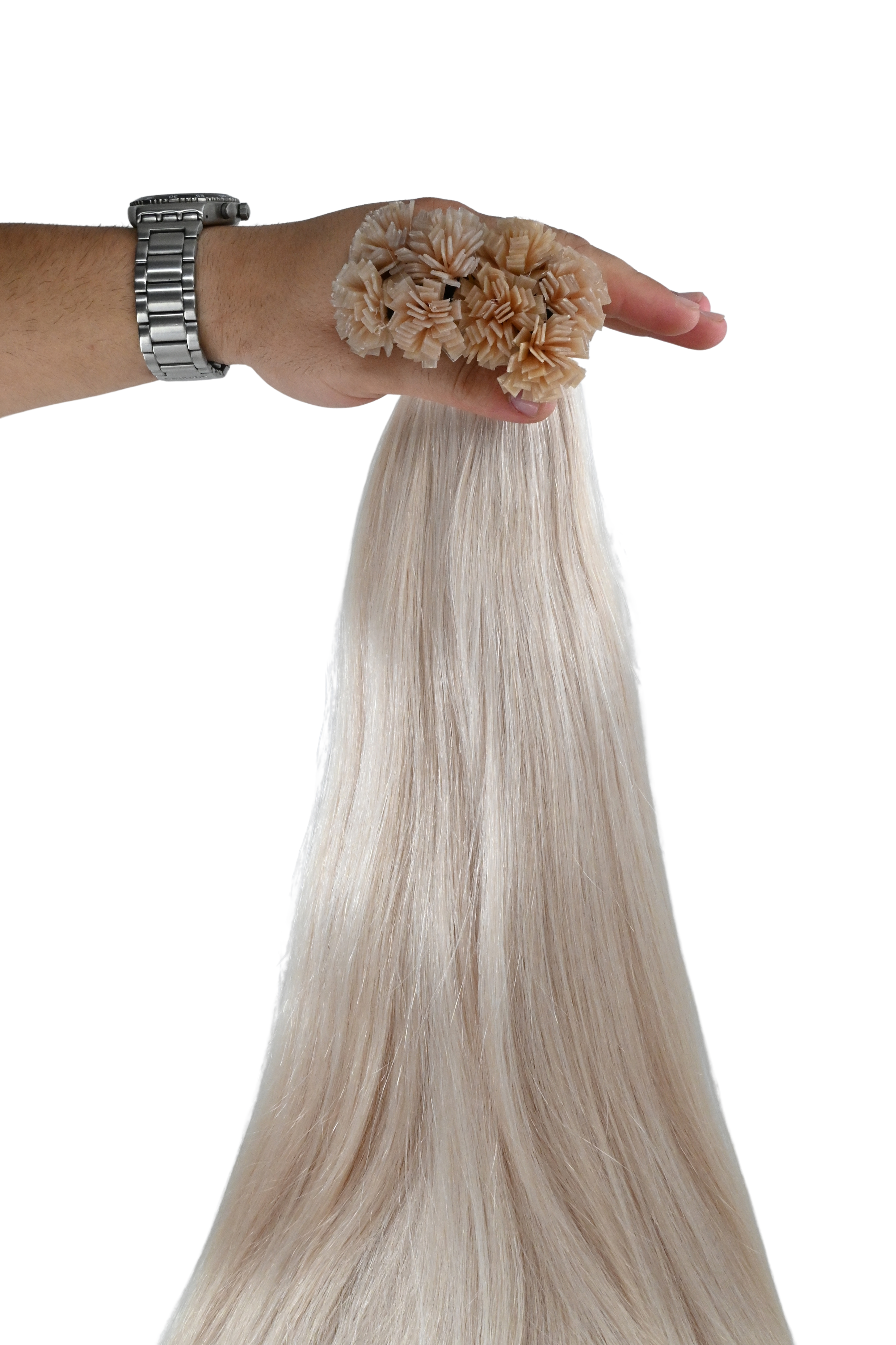 Double Drawn Hair - Keratin Bond Hair Extensions (1g per Strand) - Platinum Blonde | 65 cm