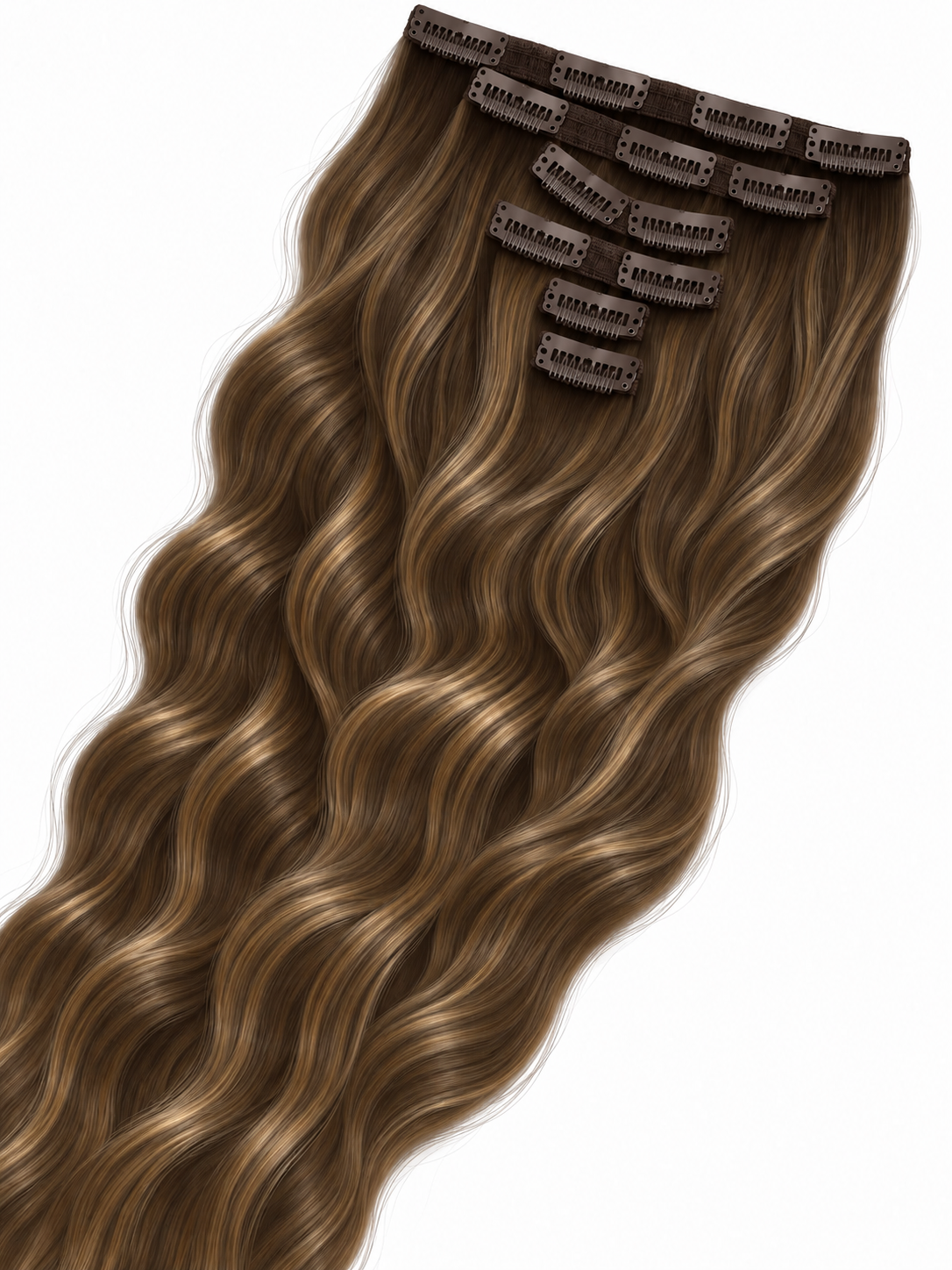 Clips Hair Extensions 65 cm Dark Brown Caramel Highlights (Dubai)