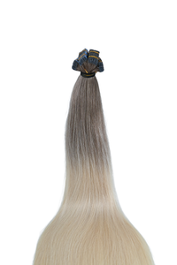 Invisible Tape-In Hair Extensions – Ash Root to Icy Platinum Blonde – 65 inch