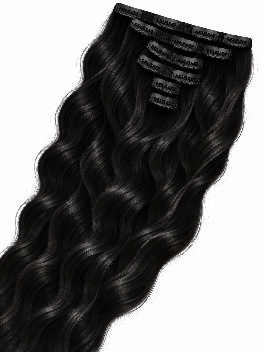 Double Drawn Wavy Clip-In Hair Extensions – Jet Black – 1#