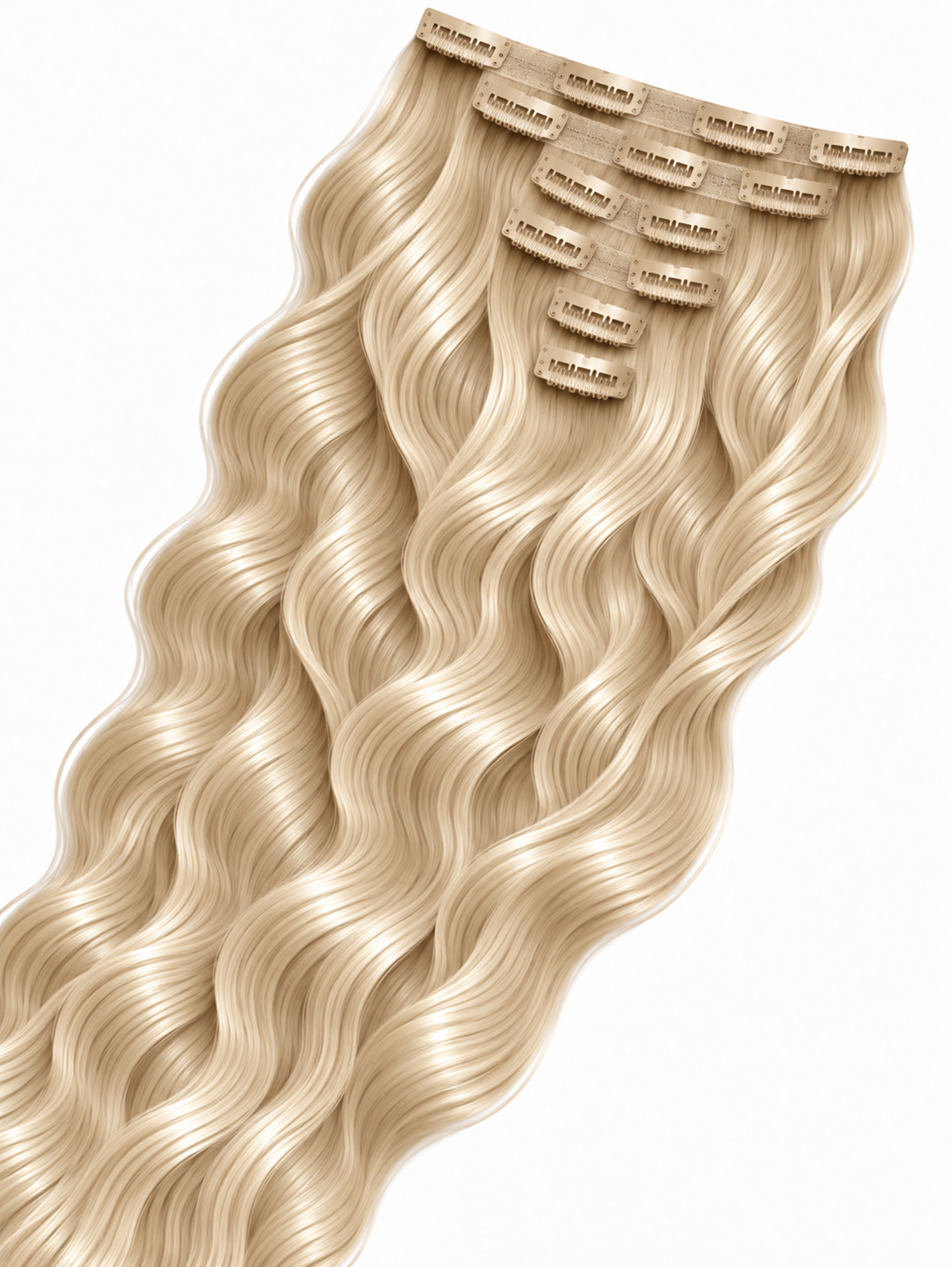 Double Drawn Wavy Clip-In Hair Extensions – Vanilla Blonde – ICE#
