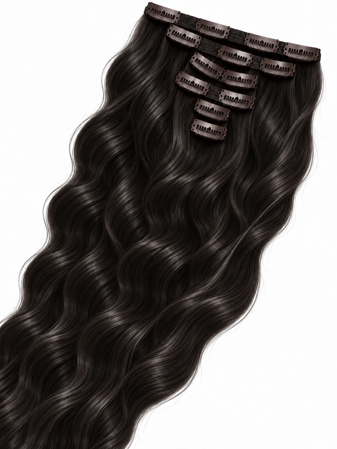 Double Drawn Wavy Clip-In Hair Extensions – Natural Black – Natural#