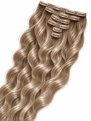 Double Drawn Wavy Clip-In Hair Extensions – Champagne Beige Blonde Ombre – T5-7/20#