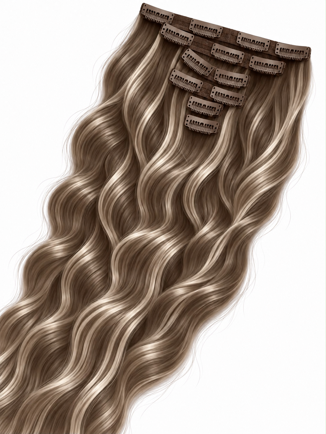 Clips Hair Extensions 65 cm Ash Brown Blonde Piano Highlights (P4/60)
