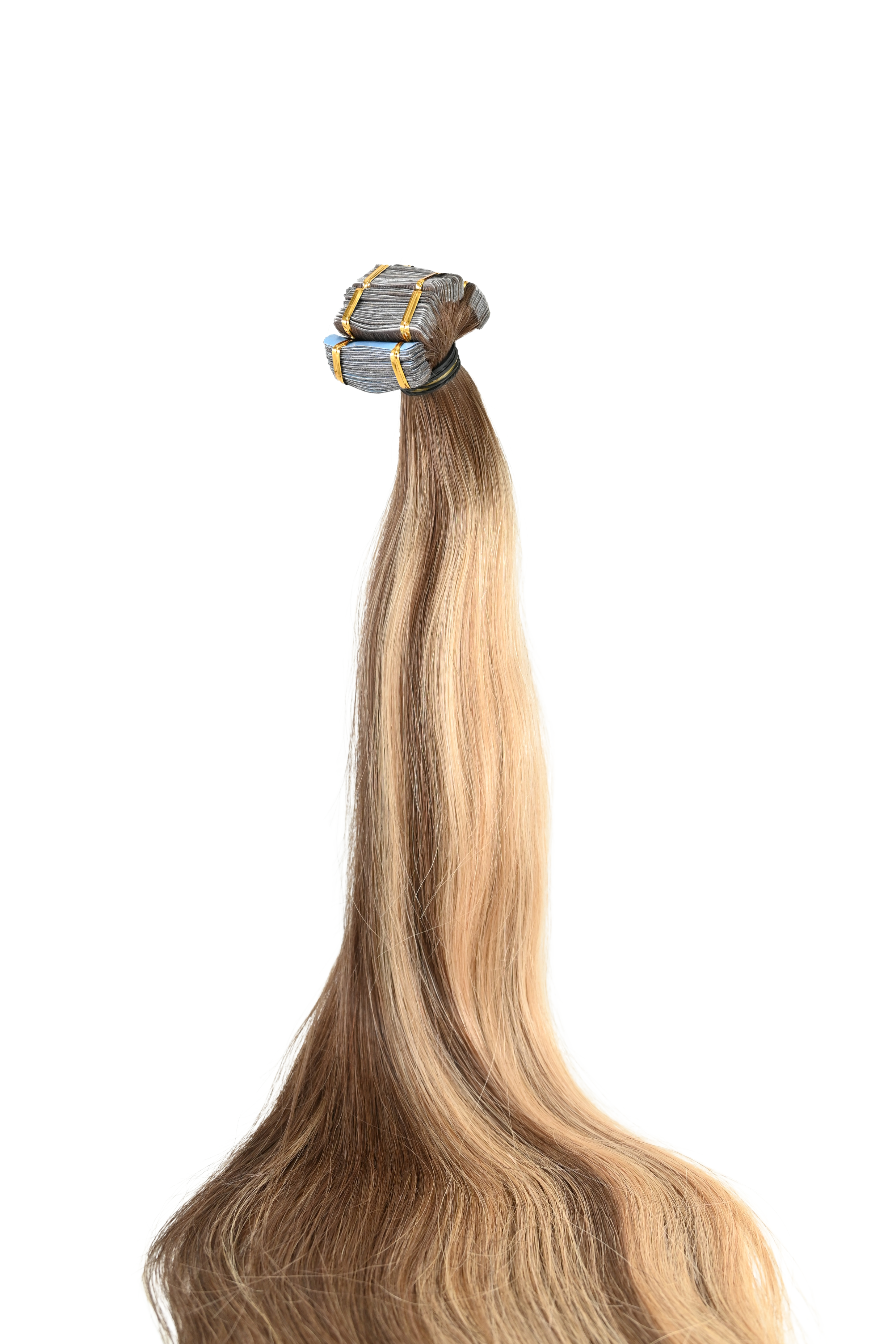 Invisible Tape-In Hair Extensions – Brown with Golden Blonde Highlights – 65 inch