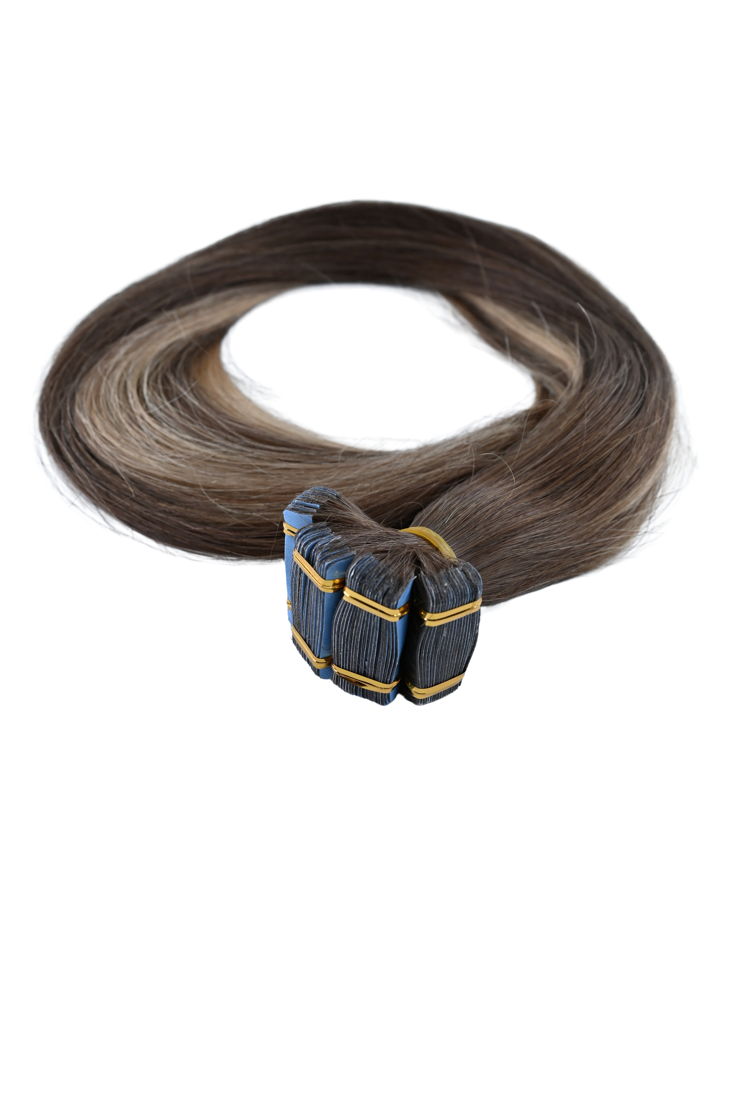 Invisible Tape-In Hair Extensions – Brown with Golden Blonde Highlights – 65 inch