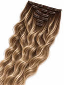 Double Drawn Wavy Clip-In Hair Extensions – Caramel Beige Blonde Ombre – T2A-6/18#