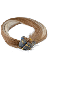 Invisible Tape-In Hair Extensions – Golden Brown with Platinum Blonde Highlights – 65 inch