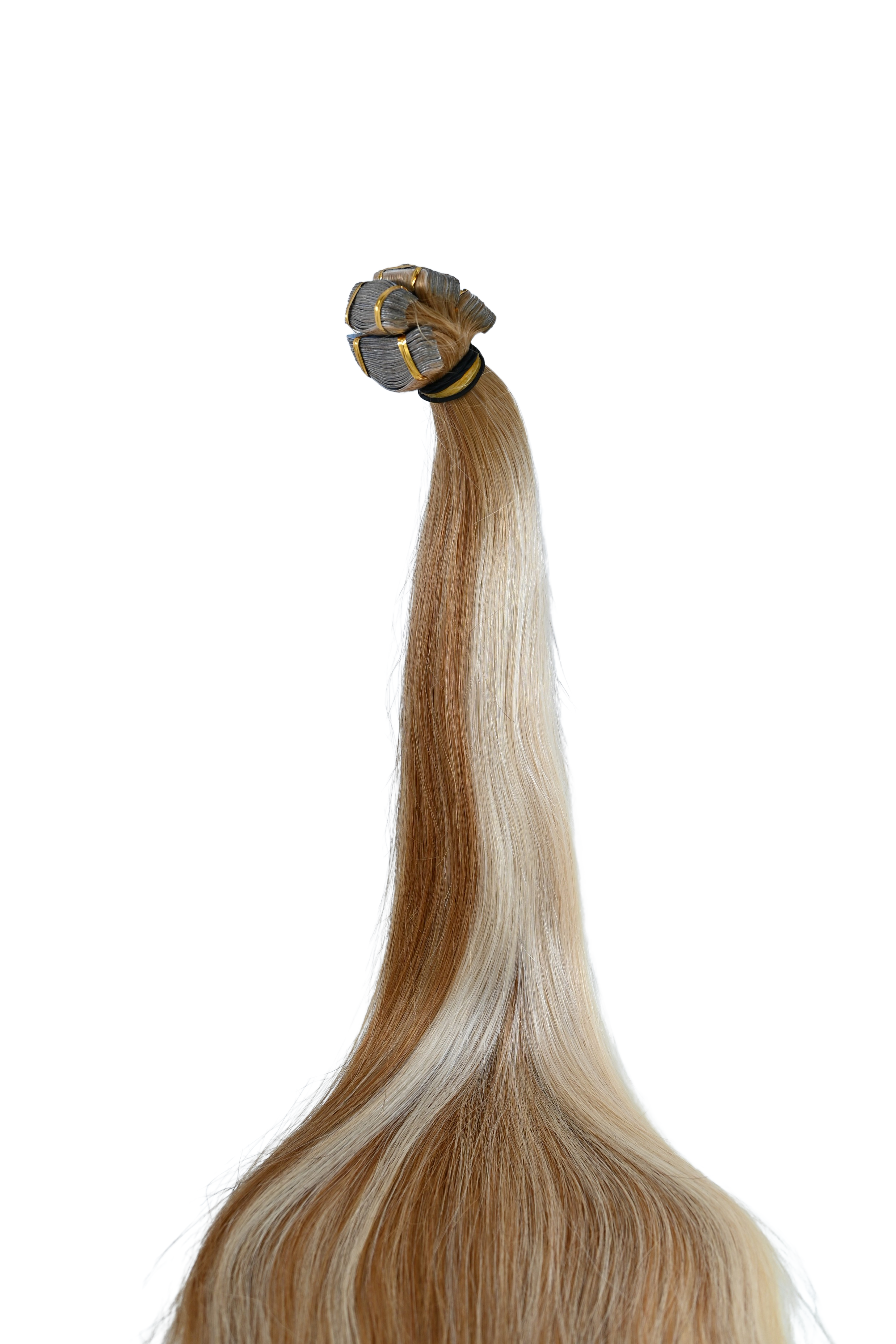 Invisible Tape-In Hair Extensions – Golden Brown with Platinum Blonde Highlights – 65 inch